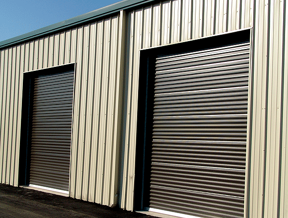 Close-up shot of automatic galvanized steel Rolling shutters